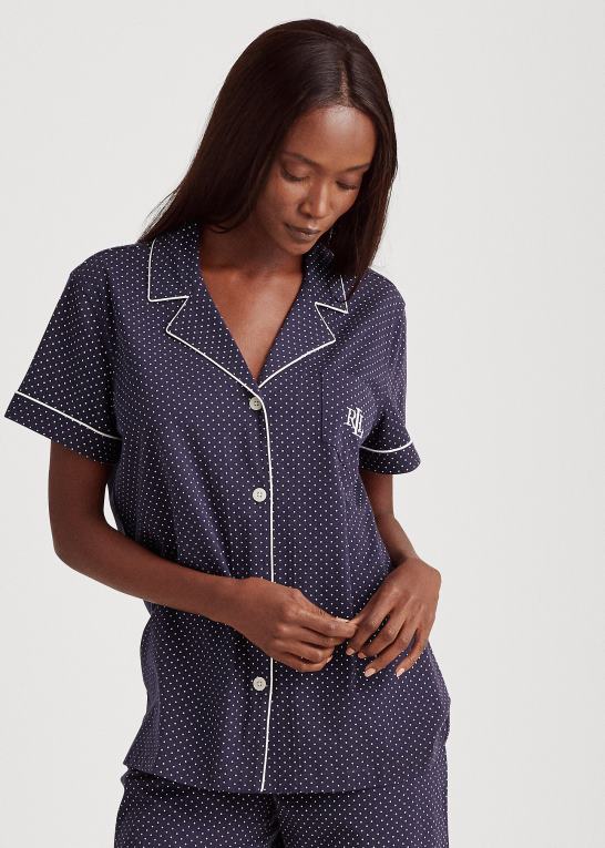navy prik Kvinder Ralph Lauren bomuld bermuda pj sæt Z426B4235