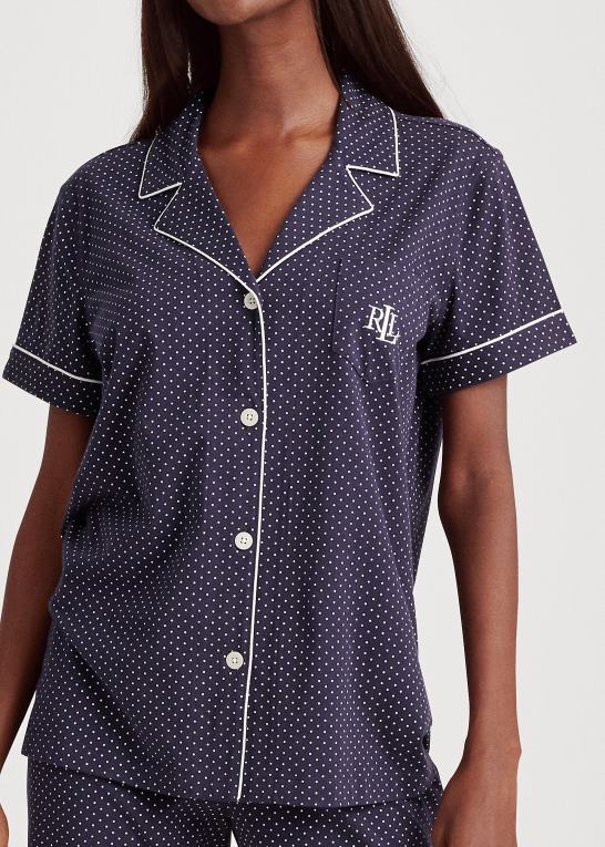 navy prik Kvinder Ralph Lauren bomuld bermuda pj sæt Z426B4235