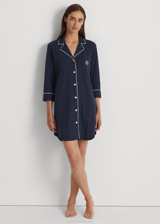 navy prik Kvinder Ralph Lauren polkaprikket soveskjorte i bomuld Z426B4229
