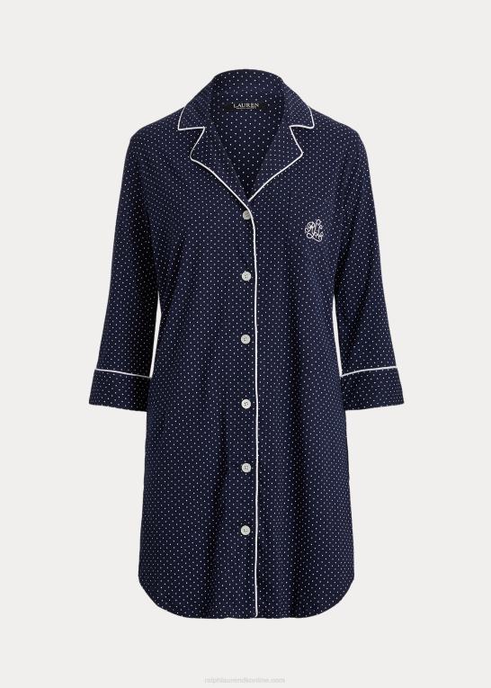 navy prik Kvinder Ralph Lauren polkaprikket soveskjorte i bomuld Z426B4229