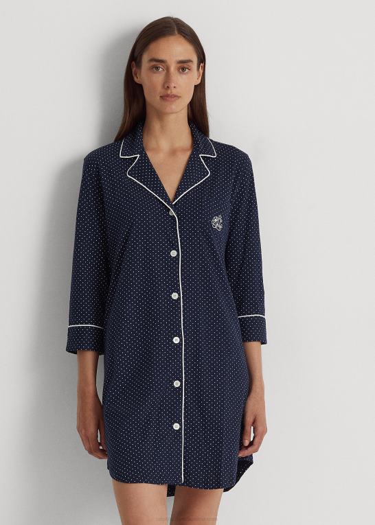 navy prik Kvinder Ralph Lauren polkaprikket soveskjorte i bomuld Z426B4229