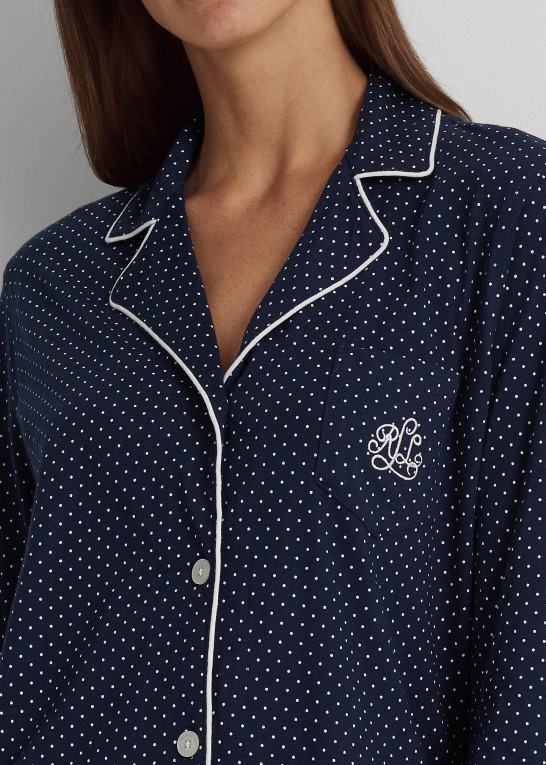 navy prik Kvinder Ralph Lauren polkaprikket soveskjorte i bomuld Z426B4229