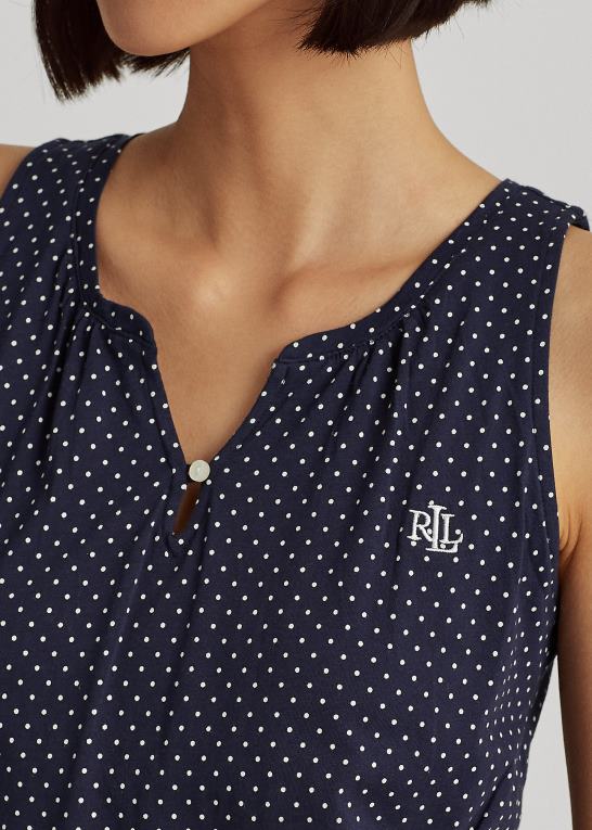 navy prik Kvinder Ralph Lauren ærmeløs ballet-natkjole med polkaprikker Z426B4217