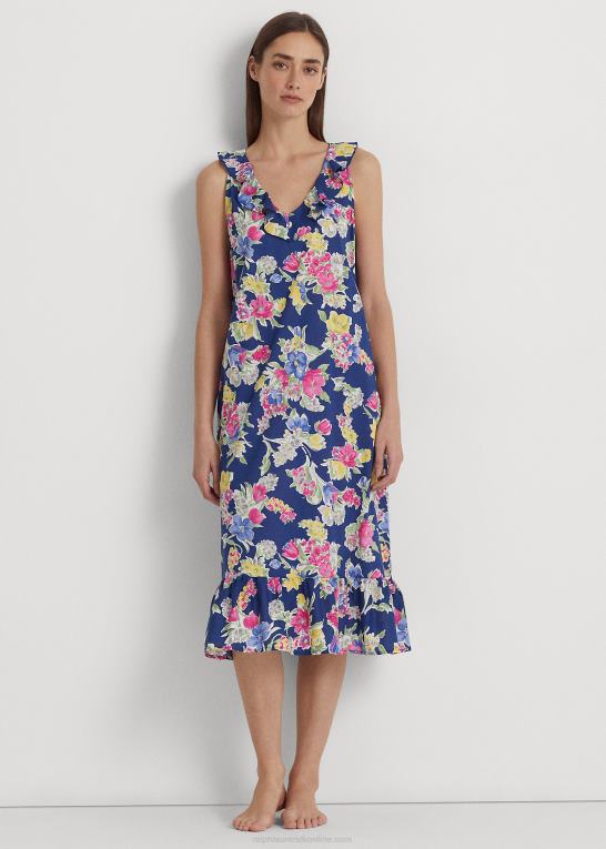navy print Kvinder Ralph Lauren blomstret ballet-natkjole i bomuldsblanding Z426B3977
