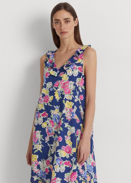 navy print Kvinder Ralph Lauren blomstret ballet-natkjole i bomuldsblanding Z426B3977