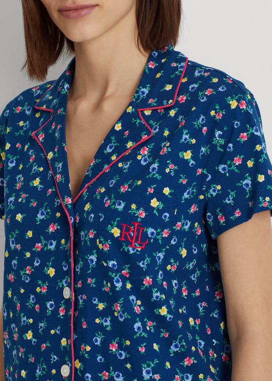 navy print Kvinder Ralph Lauren blomstret jersey capri sovesæt Z426B4848