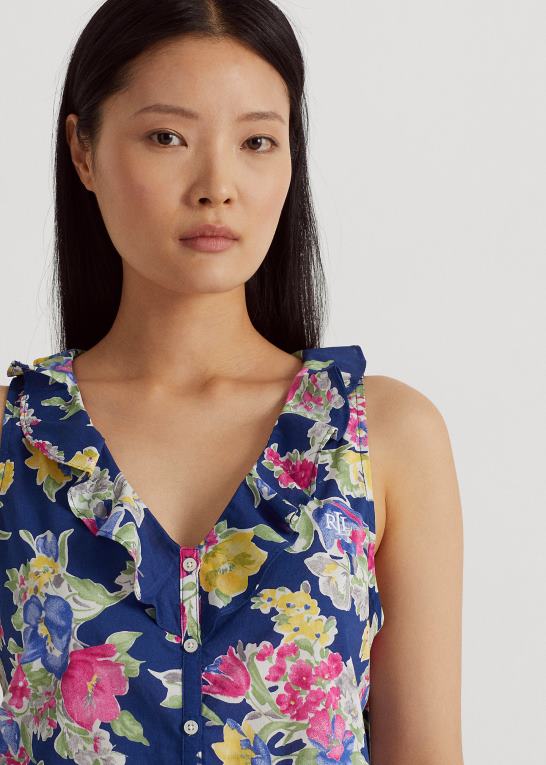 navy print Kvinder Ralph Lauren pyjamassæt med blomsterplæne i bomuldsblanding Z426B3970