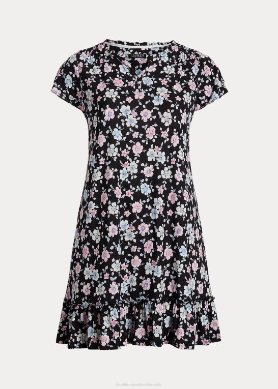 sort bundet blomster Kvinder Ralph Lauren blomstret jersey natkjole med flagerærmer Z426B4711