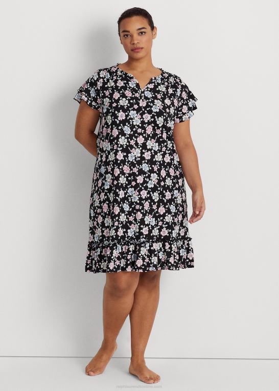 sort bundet blomster Kvinder Ralph Lauren blomstret jersey natkjole med flagerærmer Z426B4711