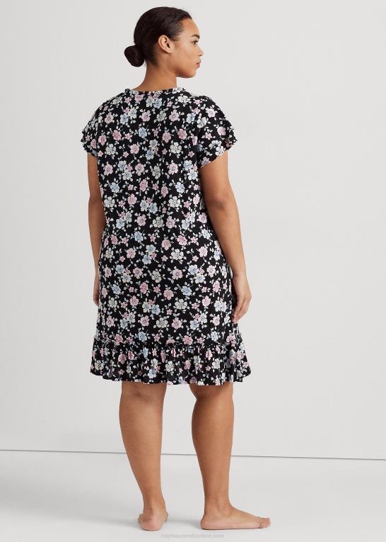 sort bundet blomster Kvinder Ralph Lauren blomstret jersey natkjole med flagerærmer Z426B4711