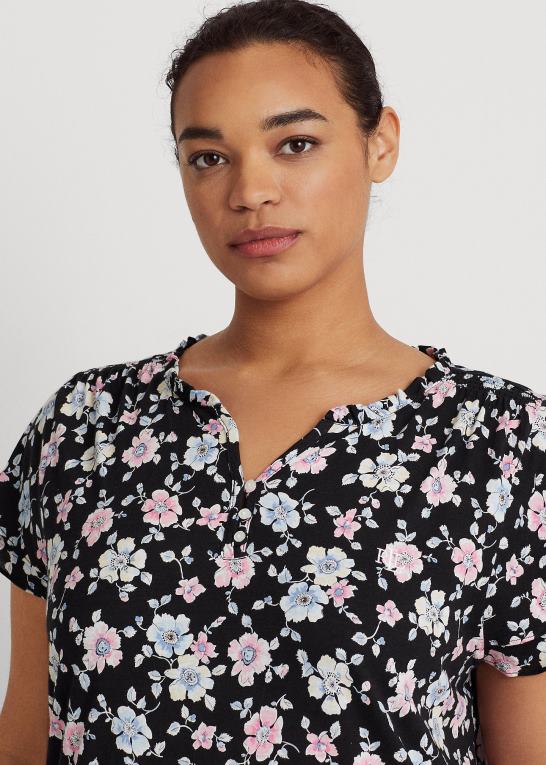 sort bundet blomster Kvinder Ralph Lauren blomstret jersey natkjole med flagerærmer Z426B4711