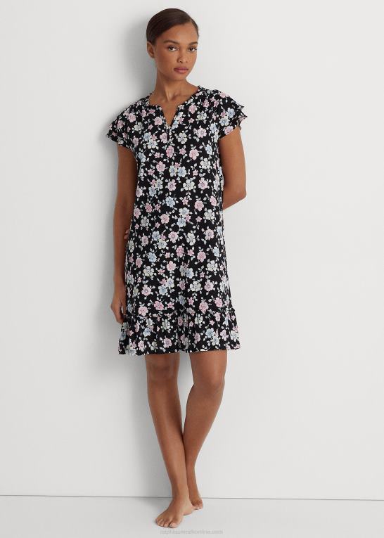 sort bundet blomster Kvinder Ralph Lauren blomstret jersey natkjole med flagerærmer Z426B9443
