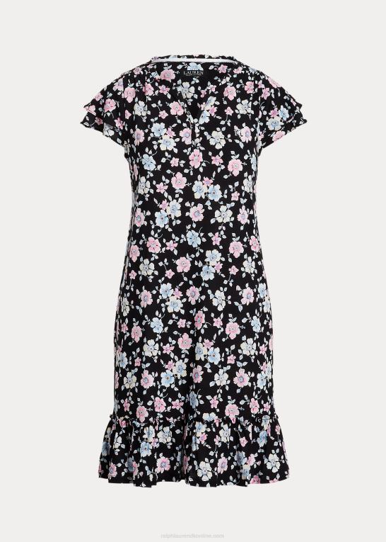 sort bundet blomster Kvinder Ralph Lauren blomstret jersey natkjole med flagerærmer Z426B9443