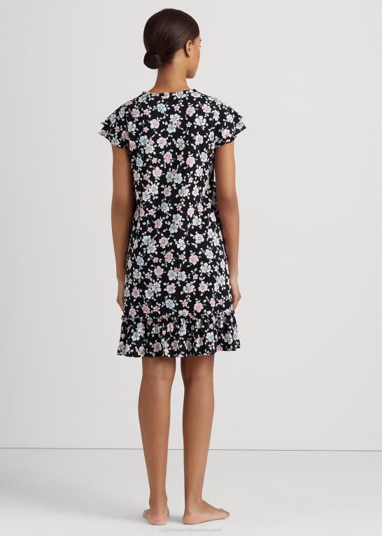 sort bundet blomster Kvinder Ralph Lauren blomstret jersey natkjole med flagerærmer Z426B9443