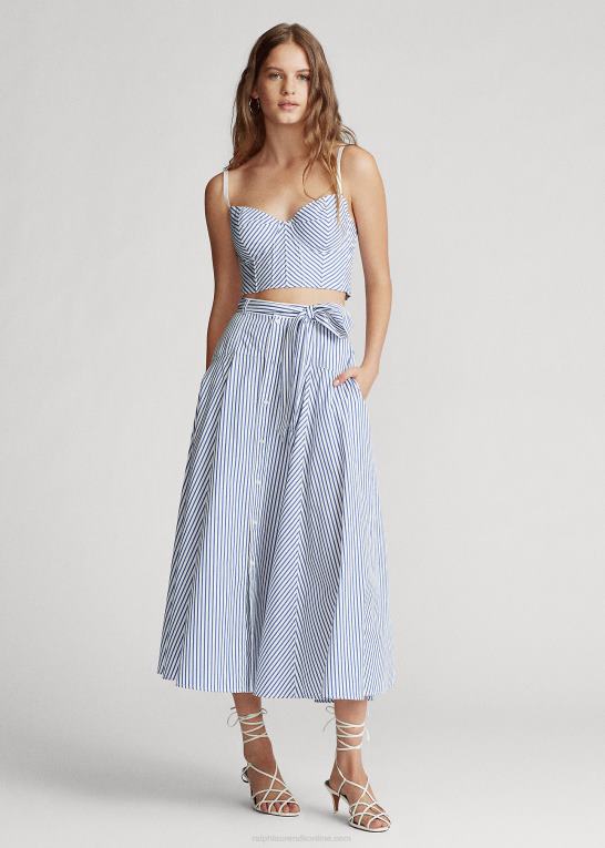 Kvinder Ralph Lauren stribet a-line nederdel i bomuld Z426B3005