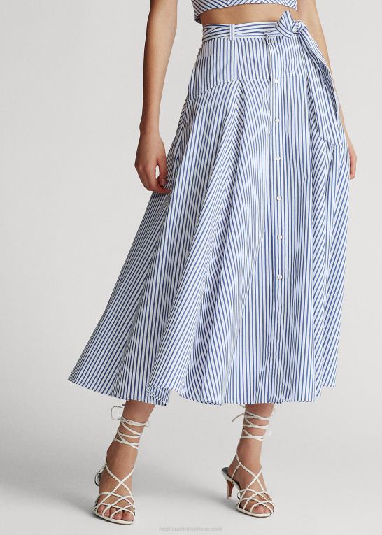 Kvinder Ralph Lauren stribet a-line nederdel i bomuld Z426B3005