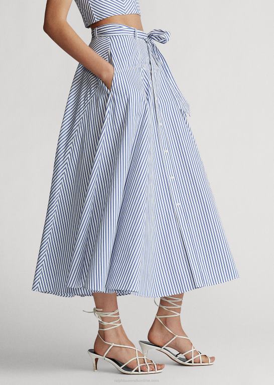 Kvinder Ralph Lauren stribet a-line nederdel i bomuld Z426B3005