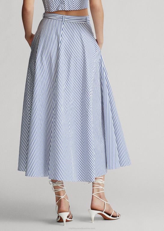 Kvinder Ralph Lauren stribet a-line nederdel i bomuld Z426B3005