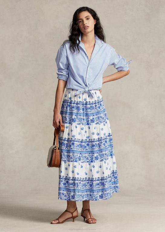 blå blomsterstribe Kvinder Ralph Lauren blomstret stribet bomuldsnederdel Z426B3119