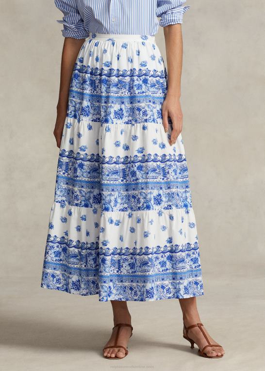 blå blomsterstribe Kvinder Ralph Lauren blomstret stribet bomuldsnederdel Z426B3119