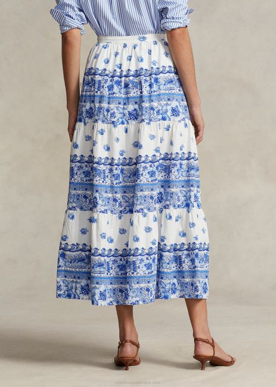 blå blomsterstribe Kvinder Ralph Lauren blomstret stribet bomuldsnederdel Z426B3119