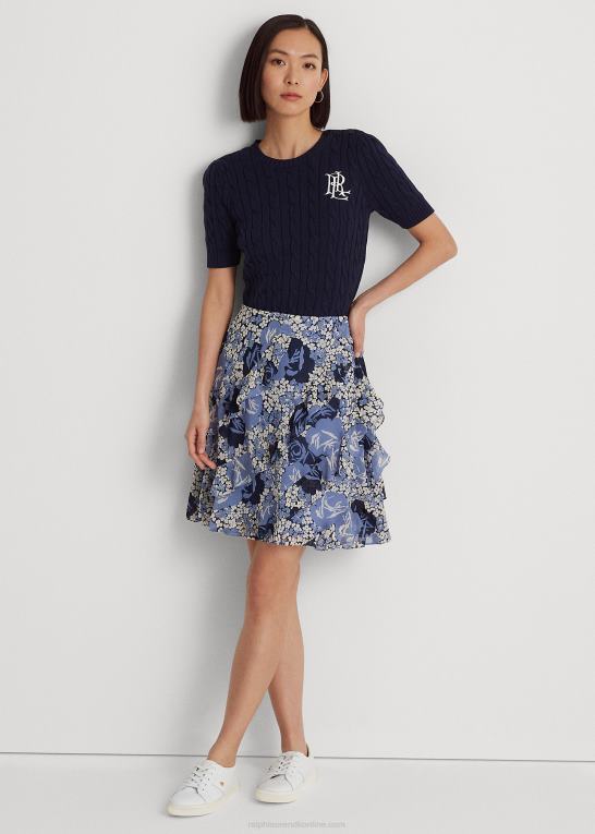 blå/creme/marineblå Kvinder Ralph Lauren blomstret georgette-nederdel med flæsekant Z426B4018