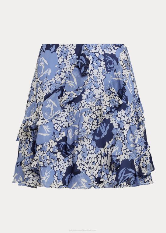 blå/creme/marineblå Kvinder Ralph Lauren blomstret georgette-nederdel med flæsekant Z426B4431