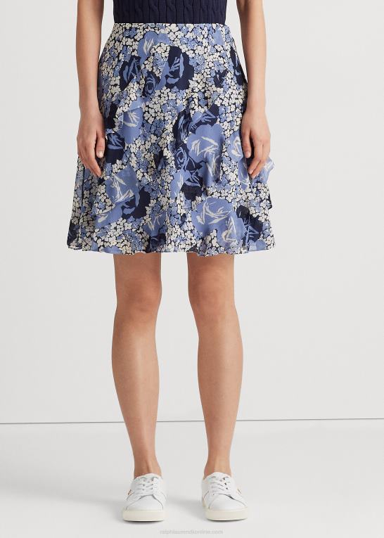 blå/creme/marineblå Kvinder Ralph Lauren blomstret georgette-nederdel med flæsekant Z426B4431