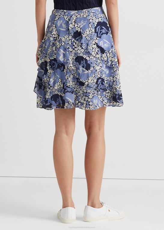 blå/creme/marineblå Kvinder Ralph Lauren blomstret georgette-nederdel med flæsekant Z426B4431