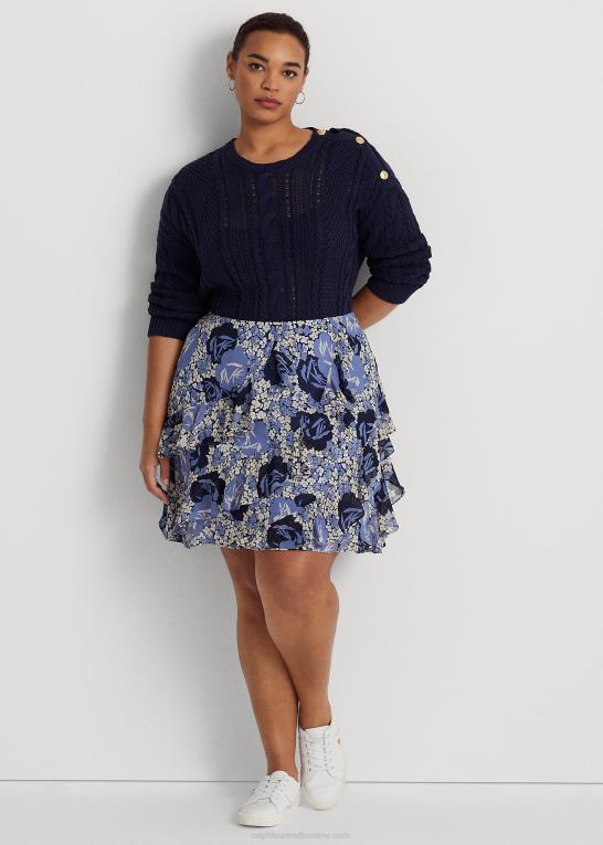 blå/creme/marineblå Kvinder Ralph Lauren blomstret georgette-nederdel med flæsekant Z426B4632