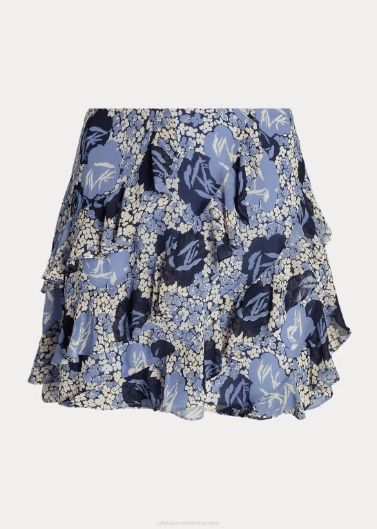 blå/creme/marineblå Kvinder Ralph Lauren blomstret georgette-nederdel med flæsekant Z426B4632
