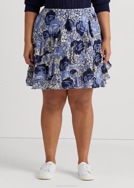 blå/creme/marineblå Kvinder Ralph Lauren blomstret georgette-nederdel med flæsekant Z426B4632