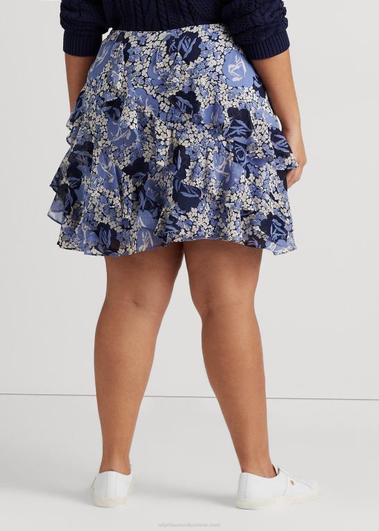 blå/creme/marineblå Kvinder Ralph Lauren blomstret georgette-nederdel med flæsekant Z426B4632