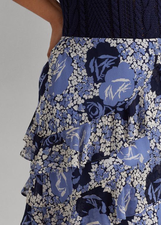 blå/creme/marineblå Kvinder Ralph Lauren blomstret georgette-nederdel med flæsekant Z426B4632