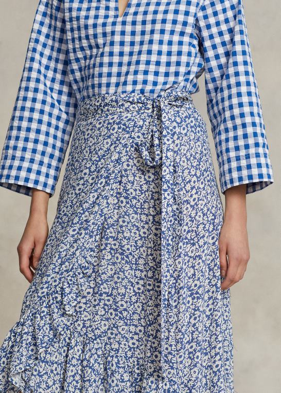 blå ditsy blomster Kvinder Ralph Lauren blomstret flæsende crepe-nederdel Z426B3087