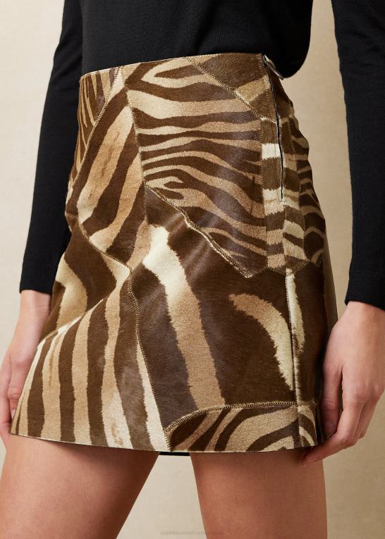 brun/cremefarvet multi Kvinder Ralph Lauren carreen zebra-print hårkalveskørt Z426B9307