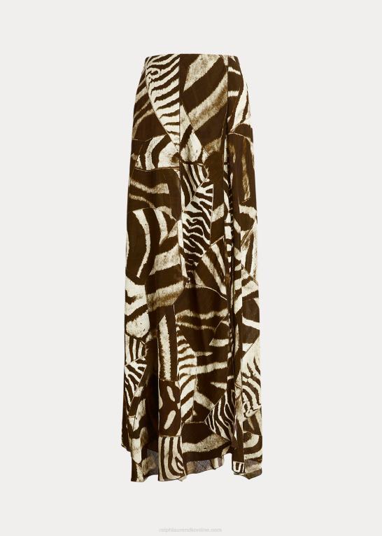brun/cremefarvet multi Kvinder Ralph Lauren liliosa voile-nederdel i hør med zebratryk Z426B9280
