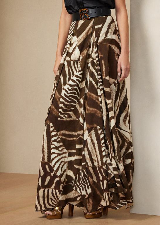 brun/cremefarvet multi Kvinder Ralph Lauren liliosa voile-nederdel i hør med zebratryk Z426B9280