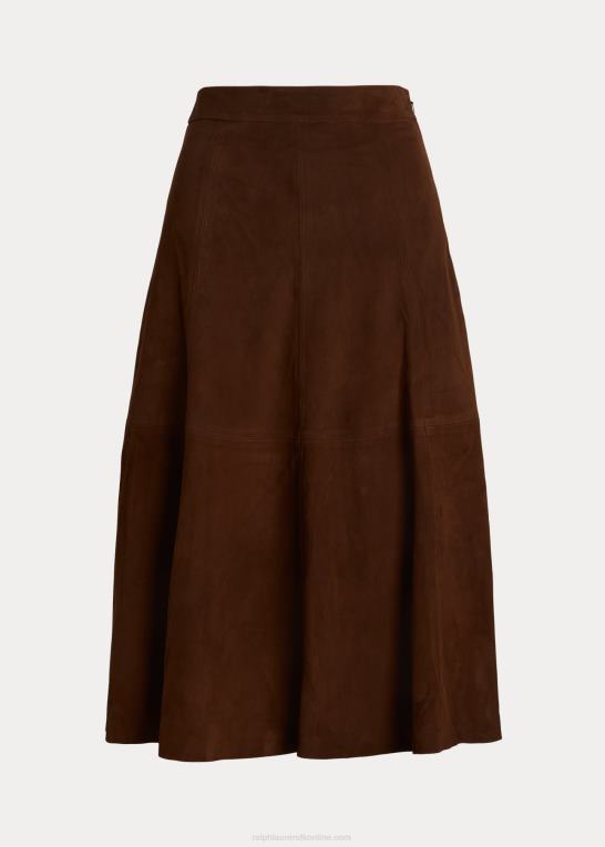 chokolade Kvinder Ralph Lauren a-line nederdel i lamme-ruskind Z426B3186