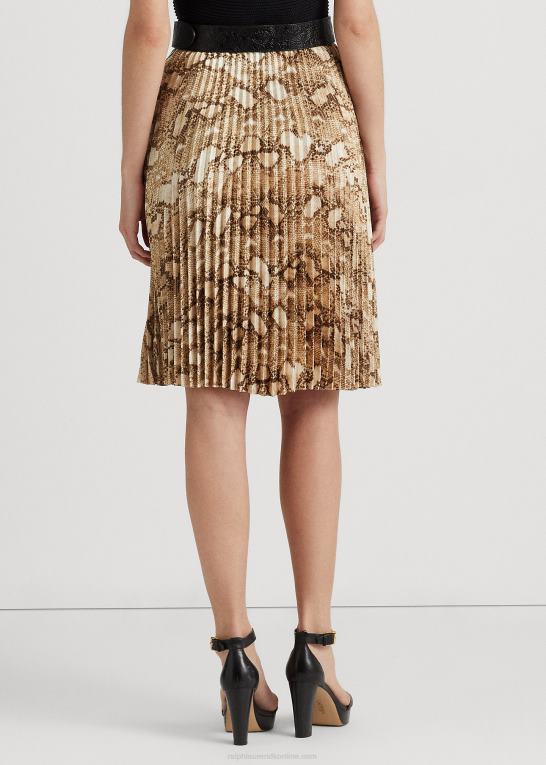 creme multi Kvinder Ralph Lauren plisseret charmeuse nederdel med slangeskind Z426B9530