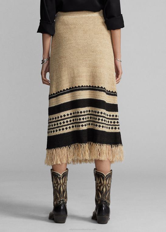creme/sort Kvinder Ralph Lauren linned-silke jacquard nederdel med frynser Z426B3617