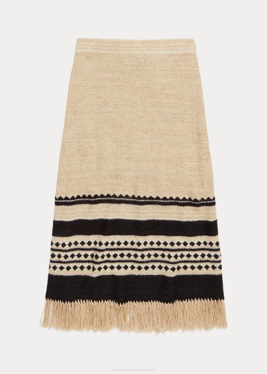 creme/sort Kvinder Ralph Lauren linned-silke jacquard nederdel med frynser Z426B3617