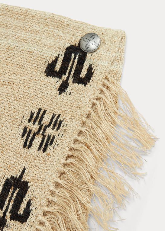creme/sort Kvinder Ralph Lauren linned-silke jacquard nederdel med frynser Z426B3617