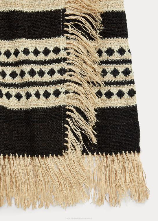 creme/sort Kvinder Ralph Lauren linned-silke jacquard nederdel med frynser Z426B3617