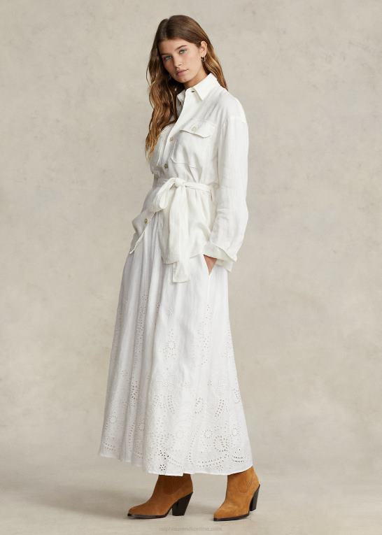 hvid Kvinder Ralph Lauren eyelet hør midi nederdel Z426B2997
