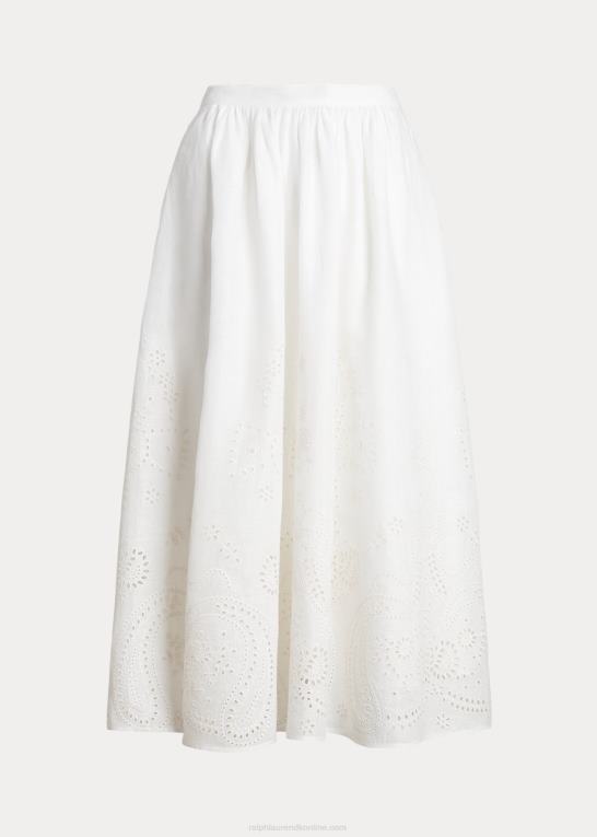 hvid Kvinder Ralph Lauren eyelet hør midi nederdel Z426B2997