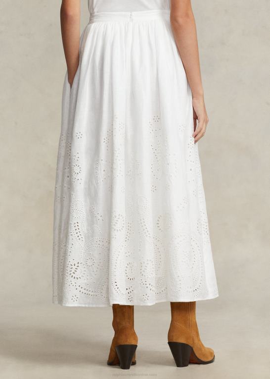 hvid Kvinder Ralph Lauren eyelet hør midi nederdel Z426B2997