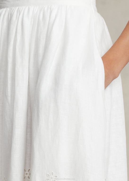 hvid Kvinder Ralph Lauren eyelet hør midi nederdel Z426B2997