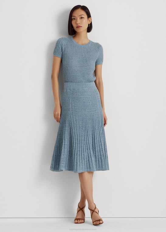 indigo ocean multi Kvinder Ralph Lauren hør-bomuld strik nederdel Z426B4844