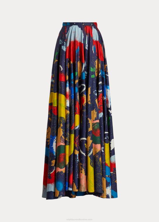 lux marineblå multi Kvinder Ralph Lauren satin nederdel i bomuld med maguire print Z426B3470